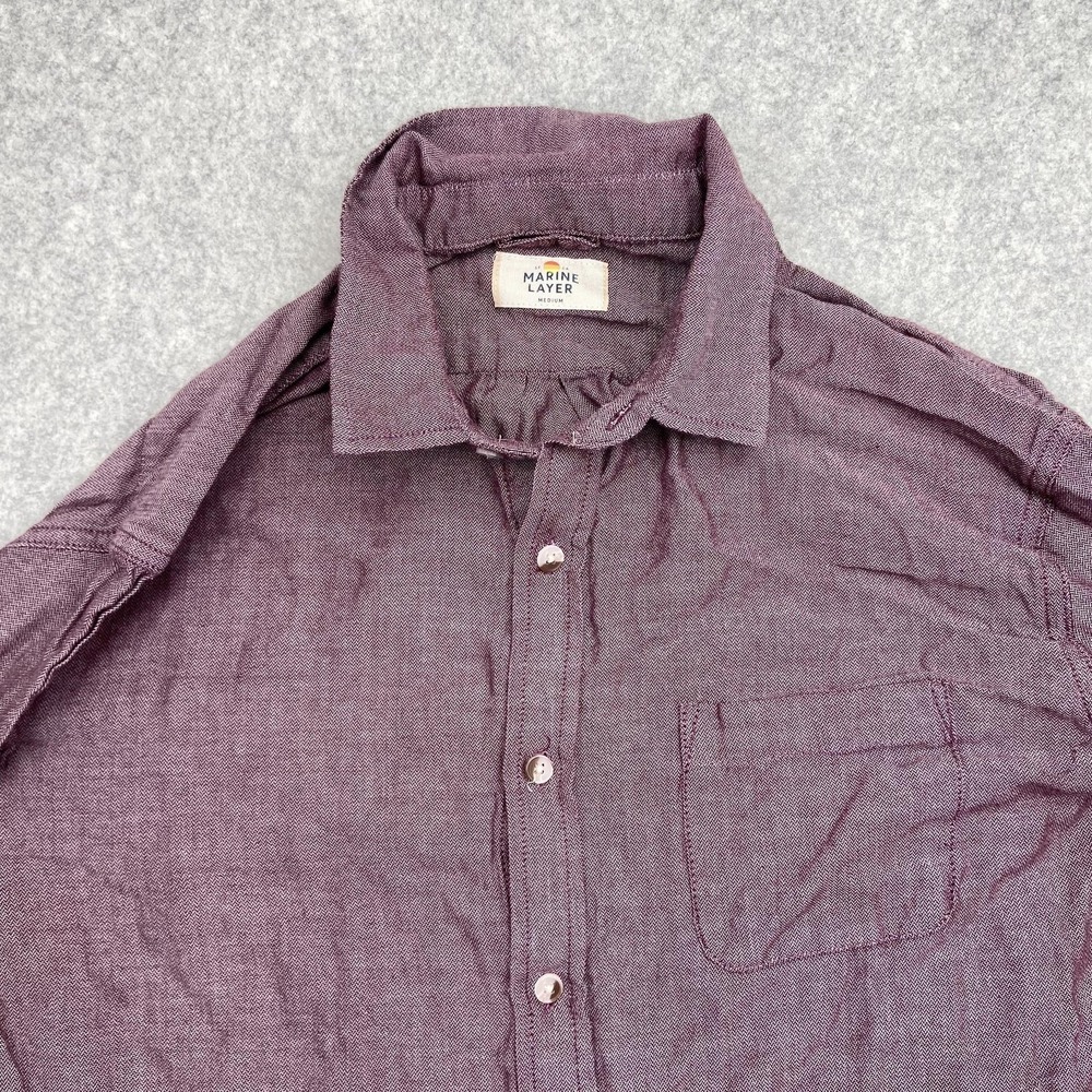 Marine Layer Shirt Mens Medium Maroon Herringbone Button Up Long Sleeve Stain